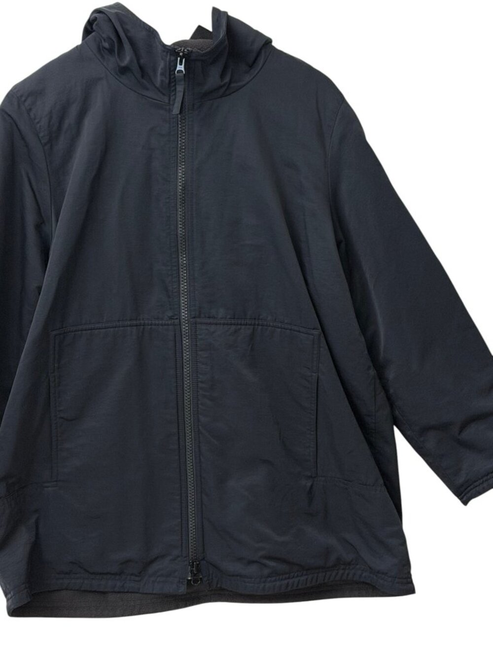 Eileen Fisher Italian Fabric Hooded Fleece Lined Utility Zip Jacket Y2K Black PL